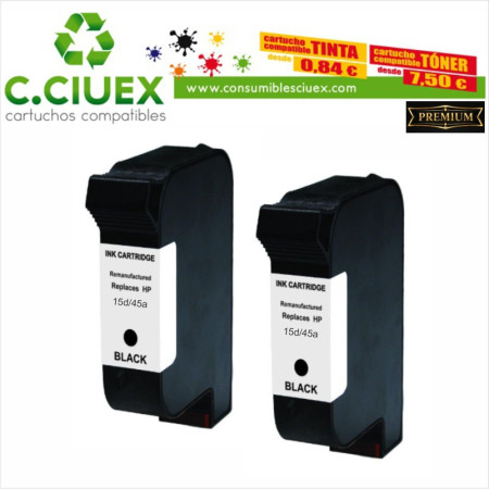 TINTA COMPATIBLE HP 15D/45A PACK 2 UNIDADES