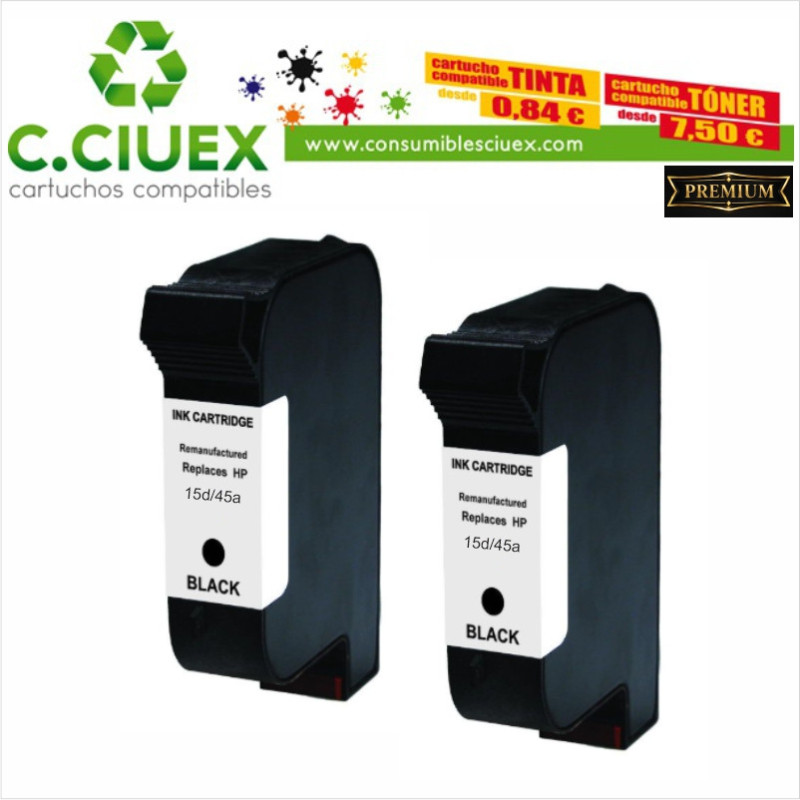 TINTA COMPATIBLE HP 15D/45A PACK 2 UNIDADES