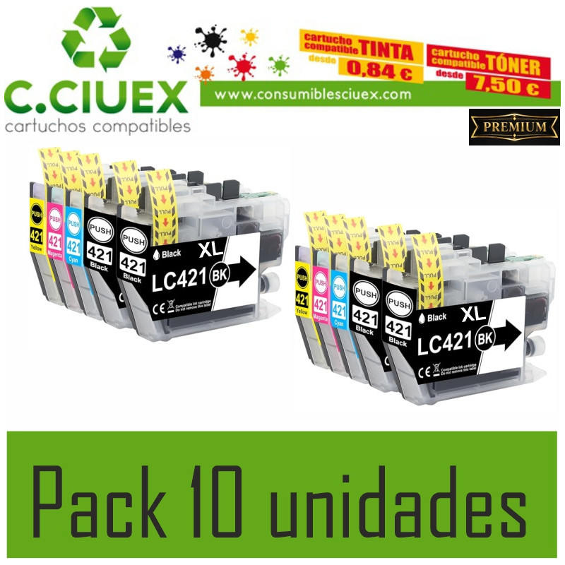 BROTHER COMPATIBLE LC421XL PACK 10 UNIDADES