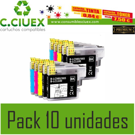 TINTA COMPATIBLE BROTHER LC 980/5/1100 PACK 10 UNIDADES