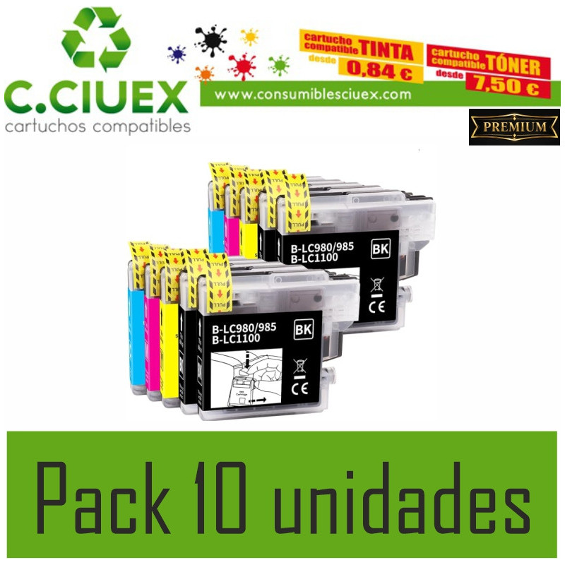 TINTA COMPATIBLE BROTHER LC 980/5/1100 PACK 10 UNIDADES