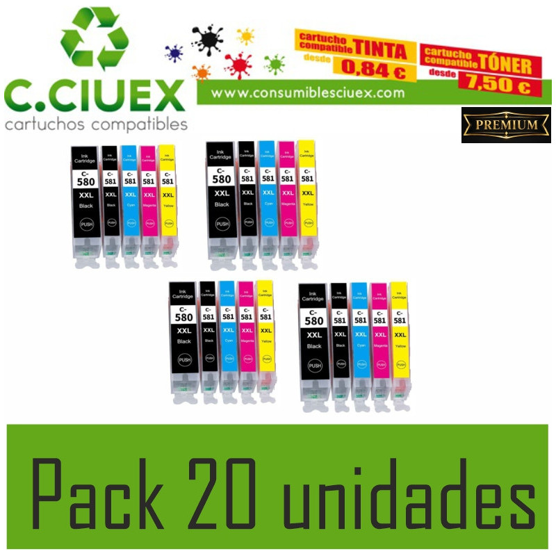 CANON COMPATIBLE PGI580XXL CLI580XXL PACK 20
