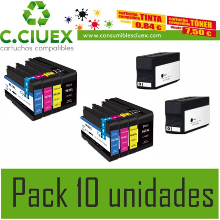 TINTA COMPATIBLE HP 963XL PACK 10 UNIDADES