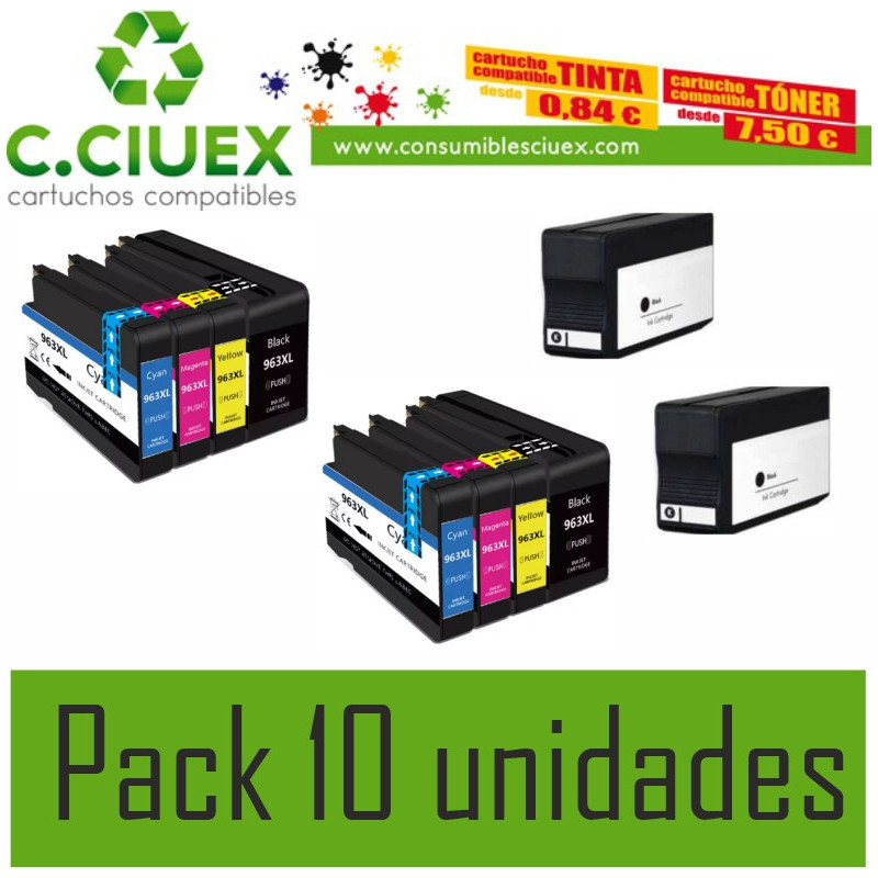TINTA COMPATIBLE HP 963XL PACK 10 UNIDADES