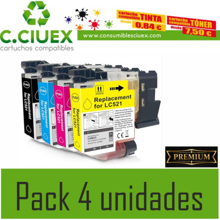 TINTA COMPATIBLE BROTHER LC521 PACK 4 UNIDADES