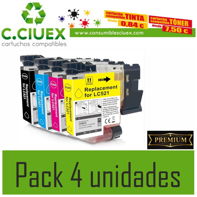 TINTA COMPATIBLE BROTHER LC521 PACK 4 UNIDADES
