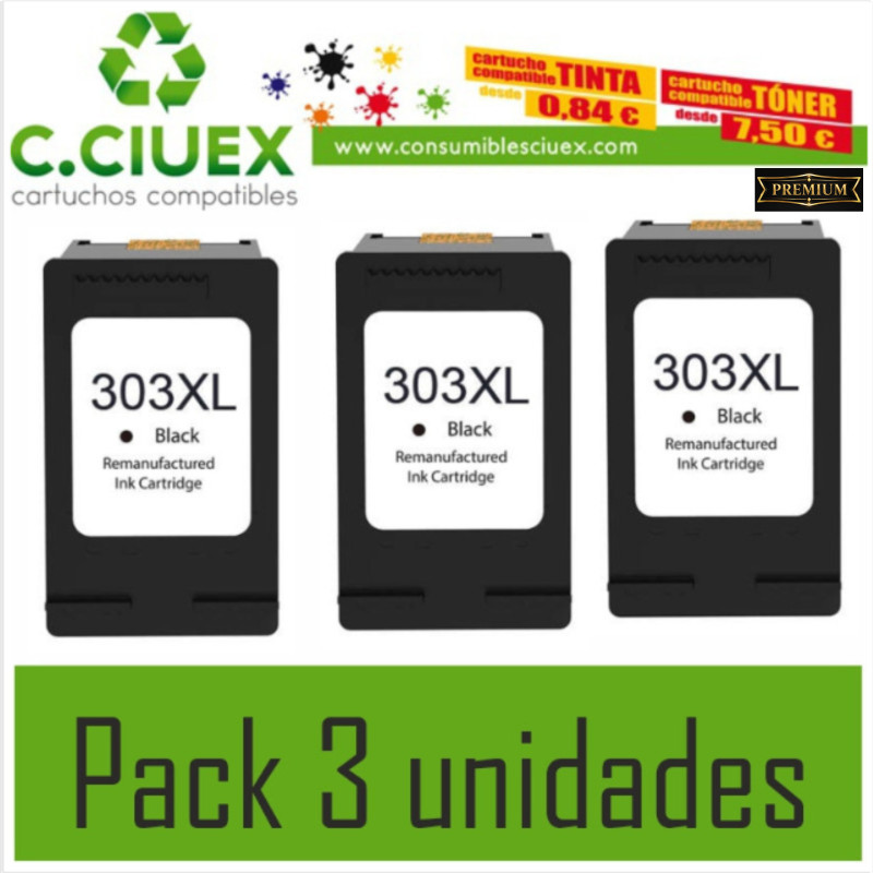 TINTA COMPATIBLE HP 303XL NEGRO PACK 3 UNIDADES