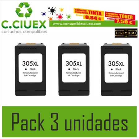 TINTA COMAPATIBLE HP 305XL NEGRO PACK 3 UNIDADES