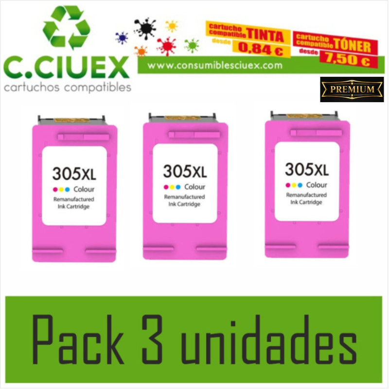 TINTA COMPATIBLE HP 305XL COLOR PACK 3 UNIDADES
