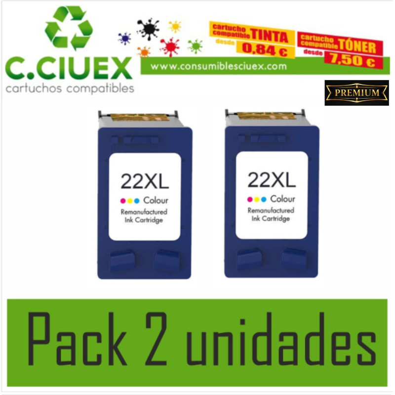 TINTA COMPATIBLE HP 22XL PACK 2 UNIDADES