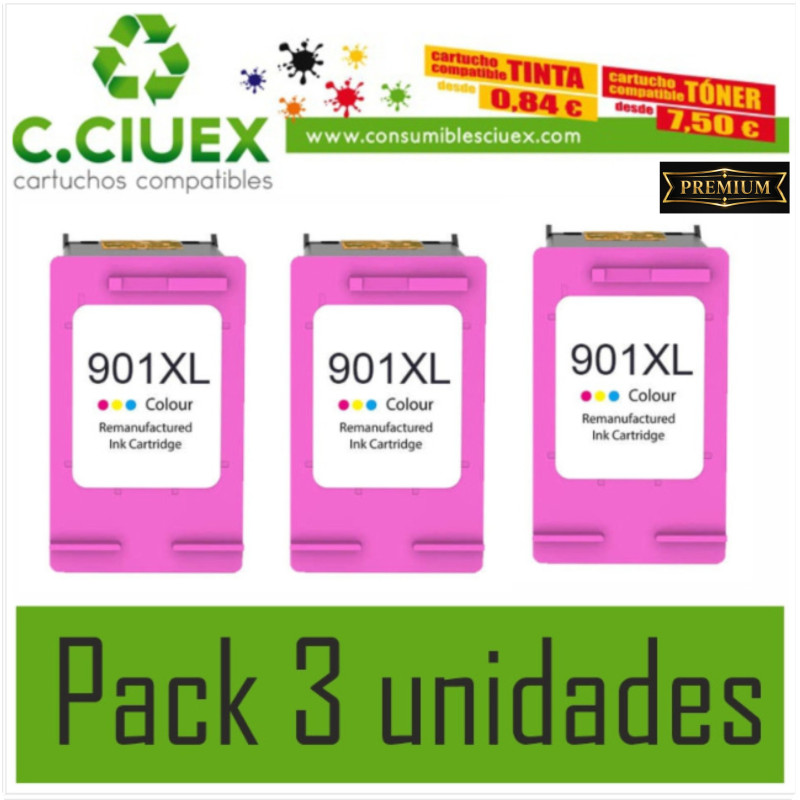 TINTA COMPATIBLE HP901XL PACK 3 UNIDADES