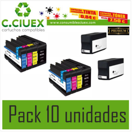 TINTA COMPATIBLE HP 963XL PACK 10 UNIDADES