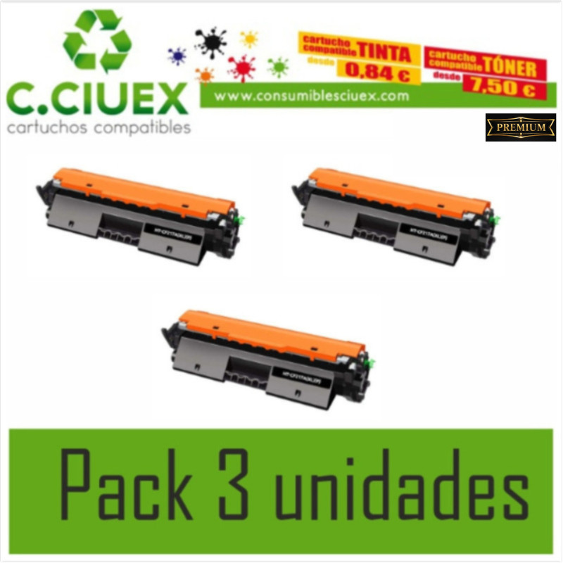 HP CF217XL COMPATIBLE PACK 3 UNIDADES