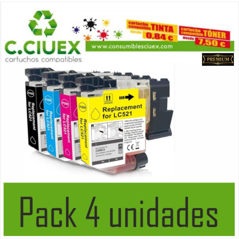 BROTHER COMPATIBLE LC521 PACK 4 UNIDADES