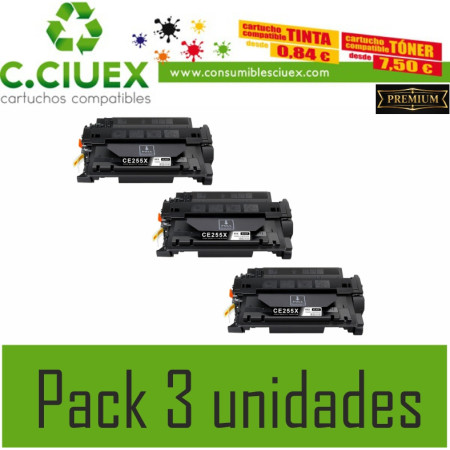 HP CE255xl COMPATIBLE PACK 3 UNIDADES