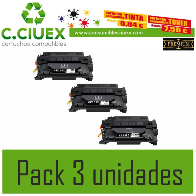 HP CE255xl COMPATIBLE PACK 3 UNIDADES